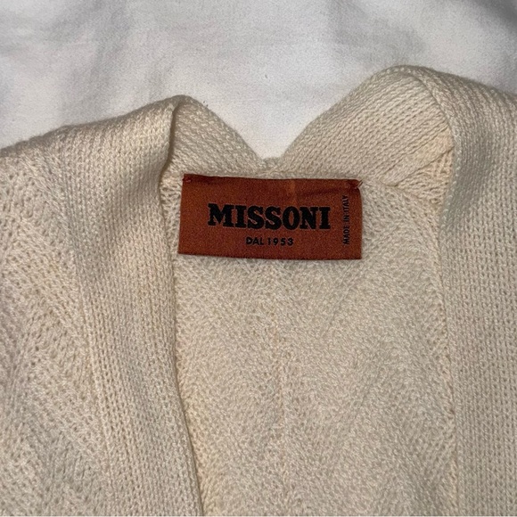 Missoni Cashmere Wrap Sweater Belted Beige Cream Small Crochet-Knit Cardigan - Picture 8 of 9